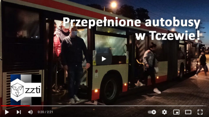 Przepełnione autobusy komunikacji miejskiej w Tczewie